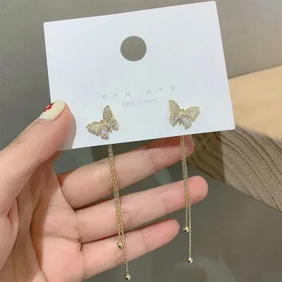 Golden Butterfly Crystal Long Earring